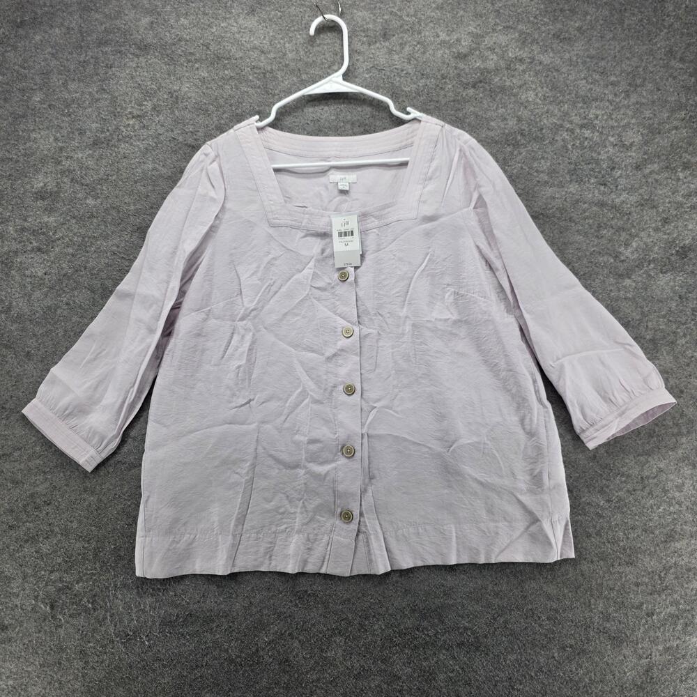 J. Jill Button-Up Tunic Womens M Purple Square Neck 3/4 Sleeve Lightweight